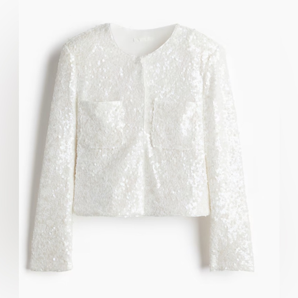 H&M white sequin blouse size large - Picture 3 of 8
